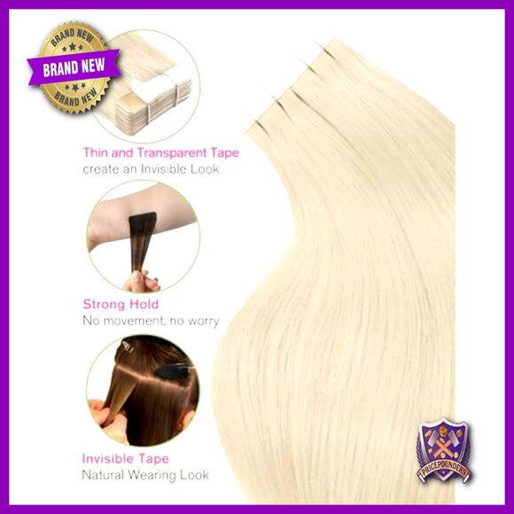24 Inch Platinum Blonde Tape in Human Hair Extensions 20pcs 50g main image 5